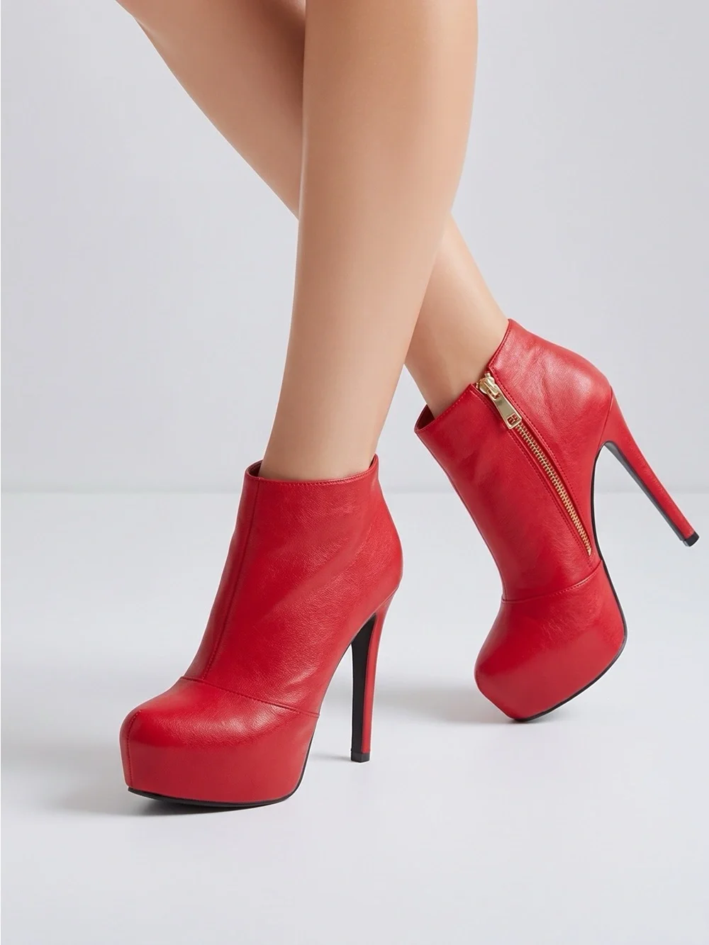 Qupid Red Platform Ankle Bootie